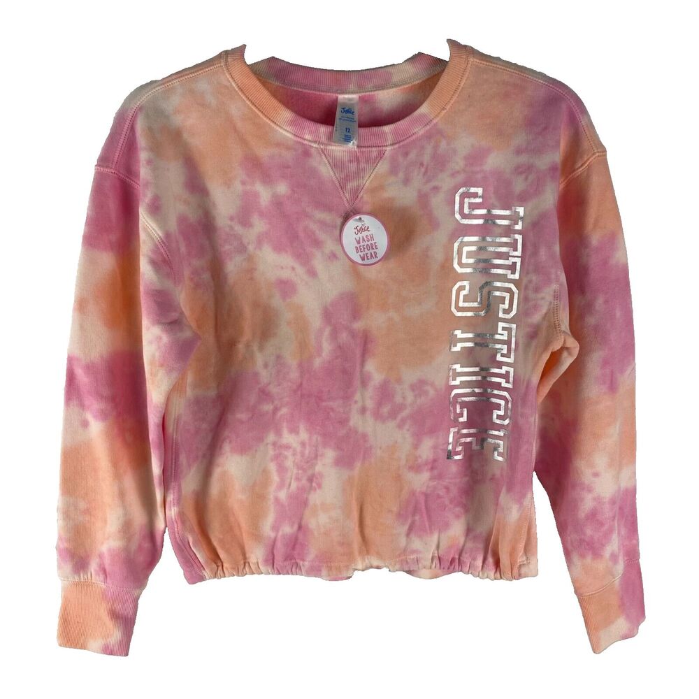 Justice Active Cropped Sweatshirt Size‎ 12 Pullover Tie Dye Girls Youth Pink